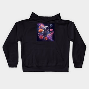 Astronaut in space flowers Kids Hoodie